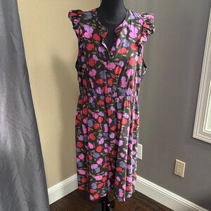 J. Crew Black Midi Dress with Pink & Red Floral Print
